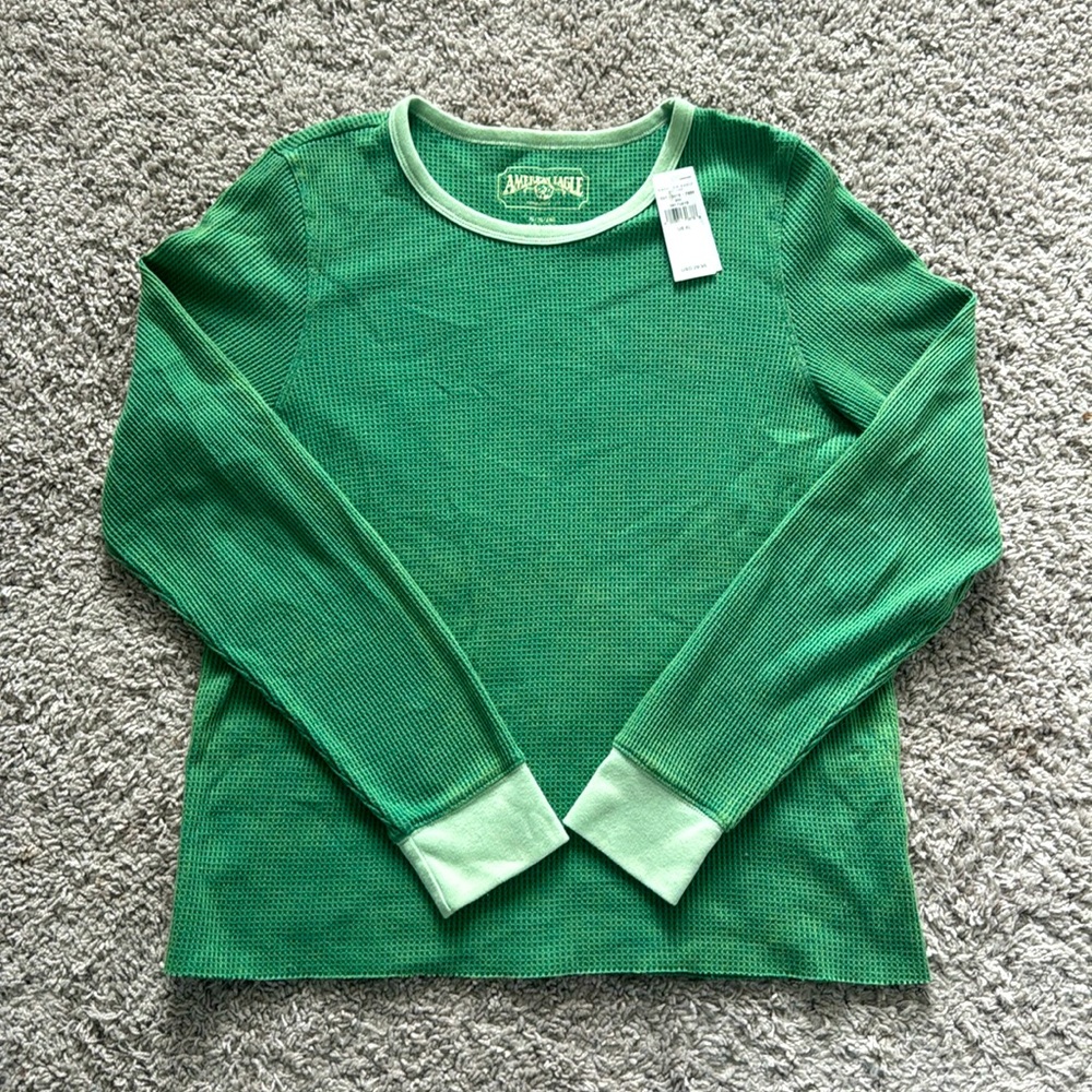 Green Long sleeve Waffle Sweater